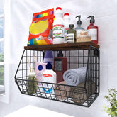 MSJGA wall-mounted laundry shelf with wooden lid keeps towels and detergents organized.