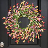 MSMUH 24-Inch Spring Wreath on front door showing lifelike wildflowers and berries for curb appeal