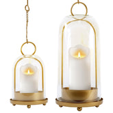 Mutualus large hurricane glass candle holder with brass finish for elegant table lighting