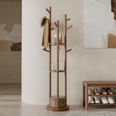 Muwele solid wood rotary coat rack with walnut finish for easy, organized entryway storage.