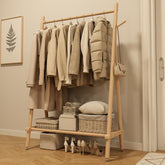 Muwuele solid wood clothing rack side view shows sturdy frame for organized closets.