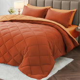 MUXHOMO 7-Pieces Queen Comforter Set shown on bed, highlighting cozy nights and easy care