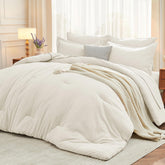 MUXHOMO full comforter set in ivory for all-season softness.