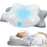 Muzsoul cervical pillow contour aligns head, neck, and spine for enhanced support.