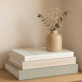 Myrthyn decorative books with sage green beige cover for stylish shelves.