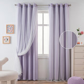 MYSKY HOME Lilac blackout curtains with polka dots, front view showing double layer for privacy