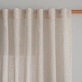 MYSKY HOME natural linen curtains texture close-up showing luxe drape and soft light diffusion