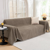 MYSKY HOME oversized sofa cover in sand, front view, full-coverage for a 4-seat sectional.