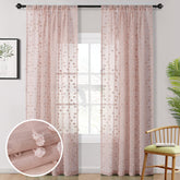 MYSKY HOME Pom Pom pink sheer curtains with rod pocket for easy hanging and gentle light diffusion.