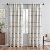 MYSKY HOME plaid windowpane fabric close-up with timeless linen texture.