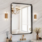 MYSUNORIA 30x36 inch black metal framed mirror over the sink for a bold vanity centerpiece.