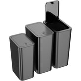 N. NETDOT 3-pack small trash cans with lids in black keep waste hidden in tight spaces.
