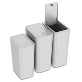 N. NETDOT 3-pack overview: slim gray trash cans keep spaces tidy.