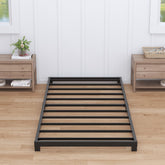 Nailsong 4in twin bed frame front view shows low-profile design and sturdy support.