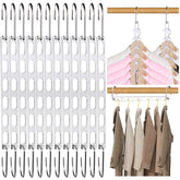 NakBinx space-saving hangers enable vertical and horizontal organization for clutter-free closets.