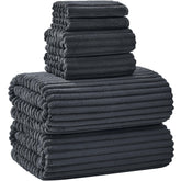 NALIVO extralarge 40x80 towel in charcoal gray offers full-coverage comfort for post-shower lounging.
