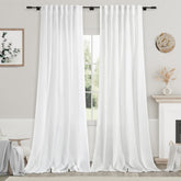 Nanspring extra-long white curtain back-tab close-up showing refined drape and texture for elegant rooms