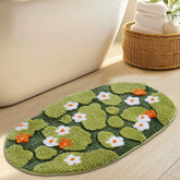 Naoloture green floral moss bath rug with 3D pattern; absorbs moisture for a cozy bathroom.