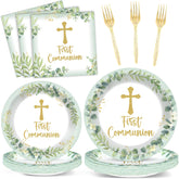 Naozinebi green first-communion plate 9inch for elegant ceremony and easy cleanup.