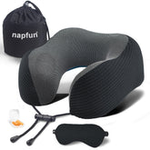 Napfun neck pillow with chin-support helps prevent head-forward slump on flights.