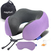 Napfun neck pillow travel with memory foam offers chin support for comfortable flights.