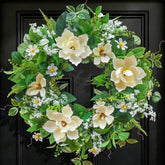 NaturaWre 24in magnolia wreath front door with white blooms for year-round curb appeal.