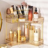 NATURE'S SOURCE makeup organizer with amber gold corner design for clutter-free vanity.
