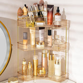 NATURE'S SOURCE makeup organizer vanity amber gold saves counter space and keeps cosmetics organized.