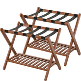 Natuvite luggage rack two-tier setup provides sturdy suitcase support.