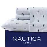 Nautica Whale Stripe Blue Full Sheet Set in blue for a crisp coastal look.