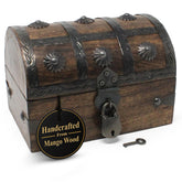 Nautical Cove pirate treasure chest closeup with iron lock for authentic feel.