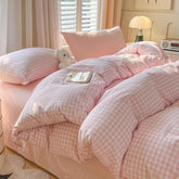 Nayoroom gingham duvet cover in pink and white adds cozy style to your bed.