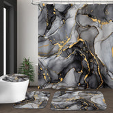 NBVKO black marble shower curtain for a modern bathroom with gold accents