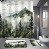 NBVKO Green Misty Forest shower curtain for natural mood and water containment