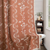 NDDYCU fringe-detail on terracotta shower curtain adds vintage charm.