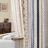 NDDYCU Nave Blue Boho shower curtain showcases linen texture for privacy and warmth.