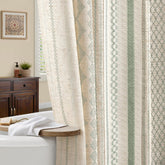 NDDYCU Sage Green Boho shower curtain with linen texture provides privacy and warmth.