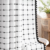 NDDYCU shower curtain with plaid embroidery and tassels adds rustic charm.