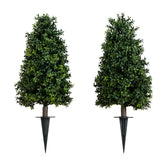 Nearly Natural boxwood 2.5 ft topiary set enhances year-round curb appeal.