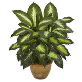 Nearly Natural Dieffenbachia plant in ceramic pot adds indoor greenery.