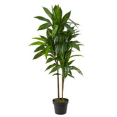 Nearly Natural 48in dracaena full plant in nursery pot for living room decor.