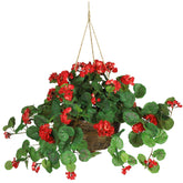 Nearly Natural geranium hanging basket red blooms for vibrant indoor decor.