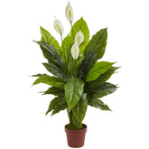 Nearly Natural Peace Lily 42in with white blooms enhances living room decor.