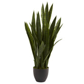 Nearly Natural snake plant in black planter adds year-round style to any room.