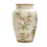 Nearly Natural Tuscan ceramic floral print vase, elegant centerpiece for living room displays.
