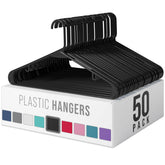 NEATERIZE plastic coat hangers in black provide sturdy support for shirts and jackets.