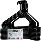 NEATERIZE thick heavy duty hanger front view showing strong black plastic for coats