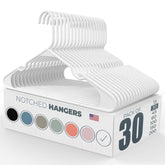 Neaties plastic hanger 30-pack white with space-saving design.