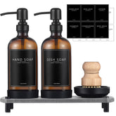 NEECZS amber glass soap dispenser with pump for hand soap.