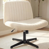 NEO CHAIR front view; beige criss-cross chair, stable, no-wheels design for small desks.
